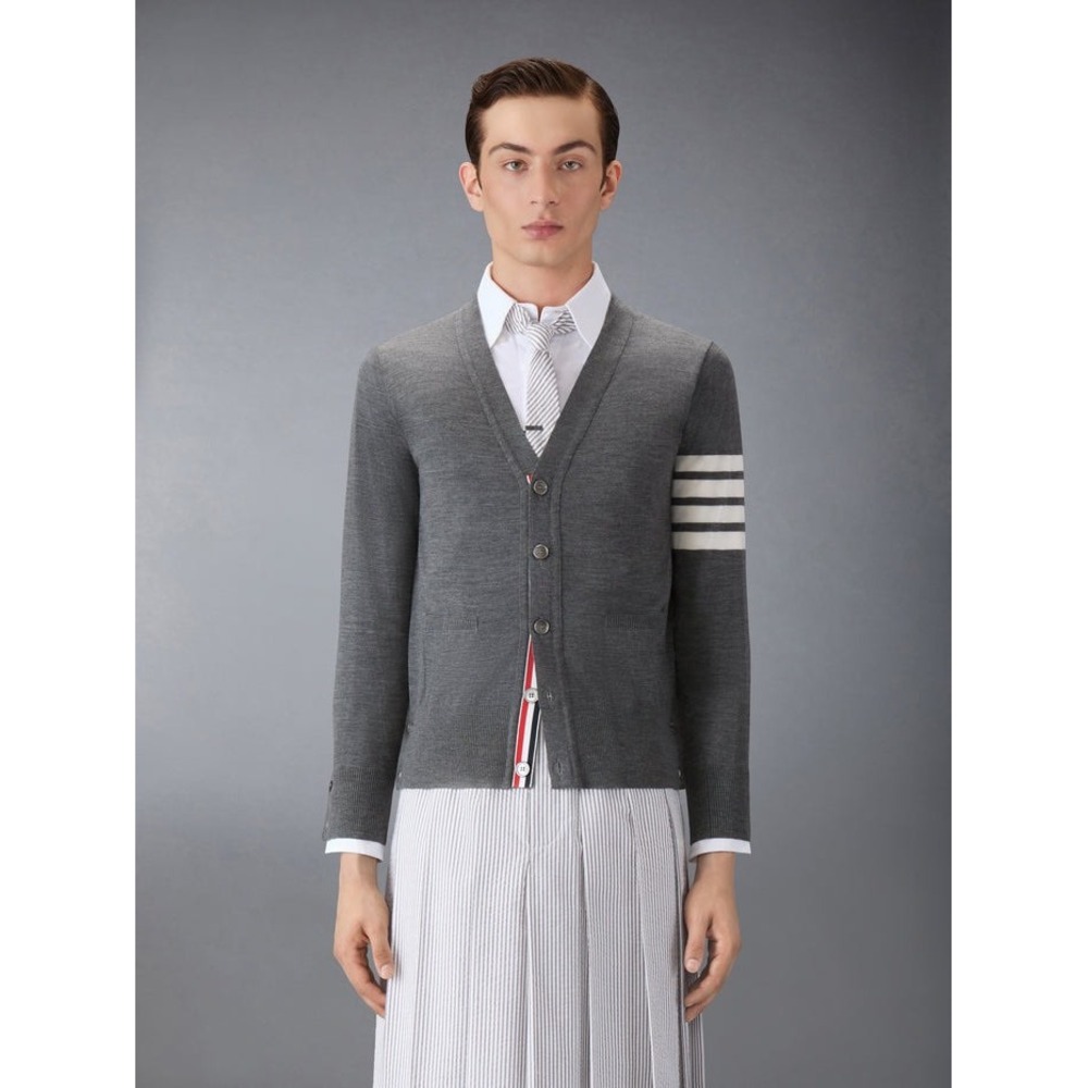 Thom Browne Grey Merino Wool 4-Bar Stripe Cardigan Made in Italy Size 1